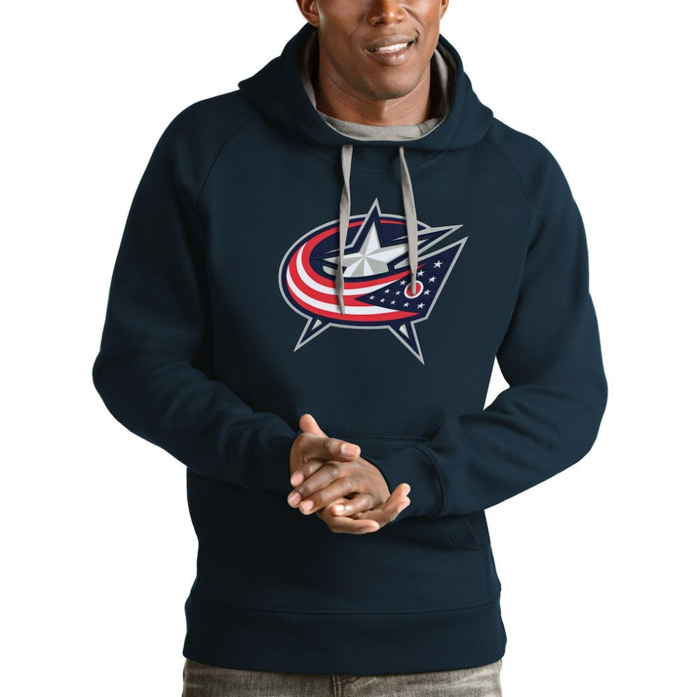 Columbus Blue Jackets Antigua Logo Victory Pullover Hoodie - Navy Hoodies