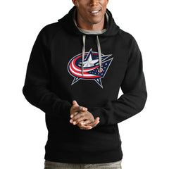 Columbus Blue Jackets Antigua Logo Victory Pullover Hoodie - Black Hoodies