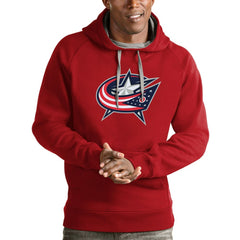 Columbus Blue Jackets Antigua Logo Victory Pullover Hoodie - Red Hoodies