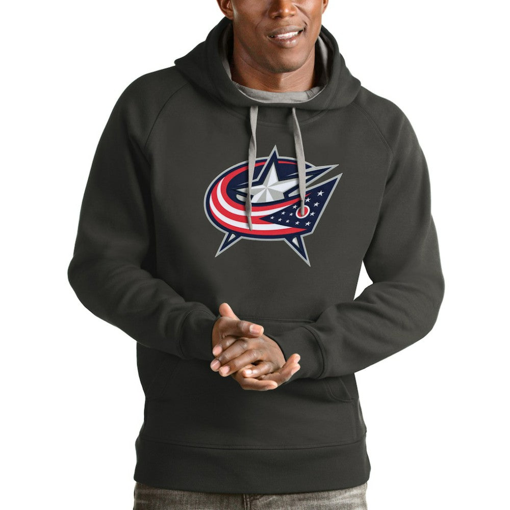 Columbus Blue Jackets Antigua Logo Victory Pullover Hoodie - Charcoal Hoodies