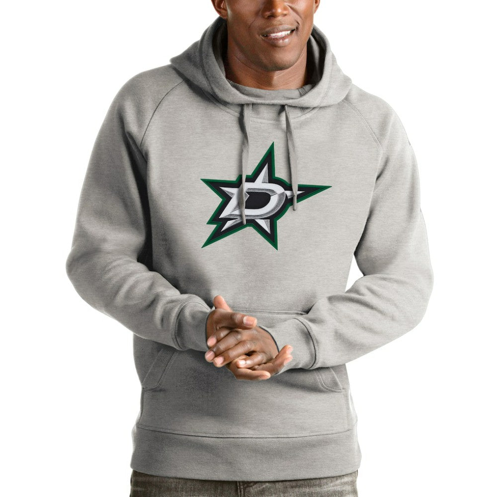 Dallas Stars Antigua Logo Victory Pullover Hoodie - Heathered Gray Hoodies