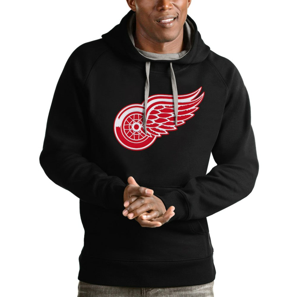 Detroit Red Wings Antigua Logo Victory Pullover Hoodie - Black Hoodies