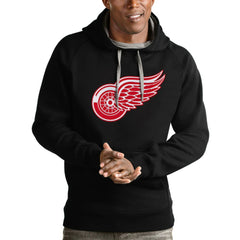 Detroit Red Wings Antigua Logo Victory Pullover Hoodie - Black Hoodies