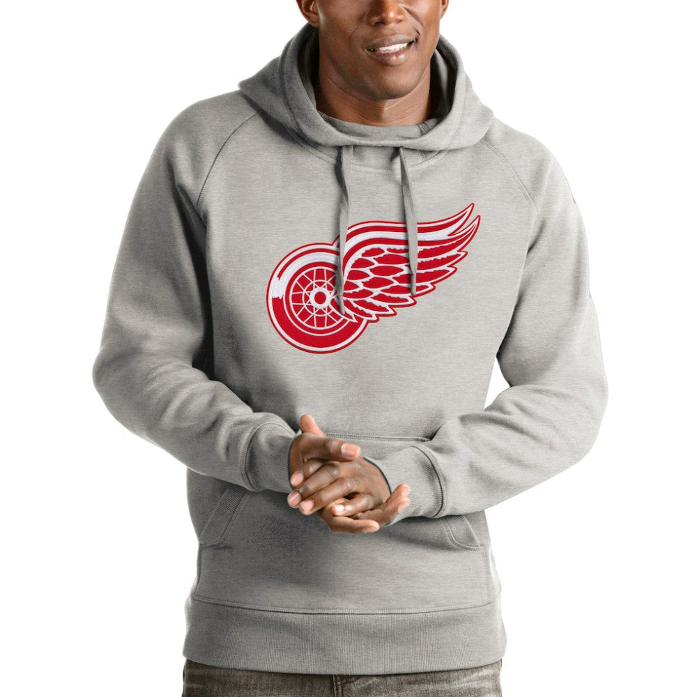 Detroit Red Wings Antigua Logo Victory Pullover Hoodie - Heathered Gray Hoodies