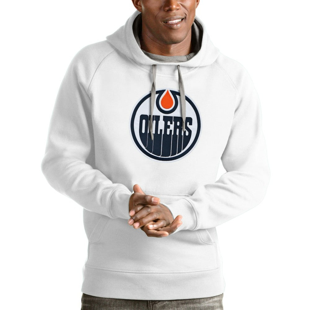 Edmonton Oilers Antigua Logo Victory Pullover Hoodie - White Hoodies