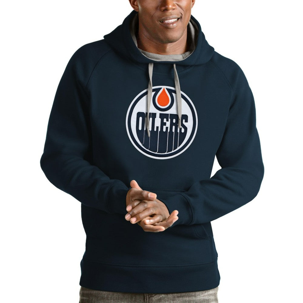 Edmonton Oilers Antigua Logo Victory Pullover Hoodie - Navy Hoodies