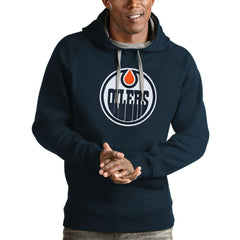 Edmonton Oilers Antigua Logo Victory Pullover Hoodie - Navy Hoodies
