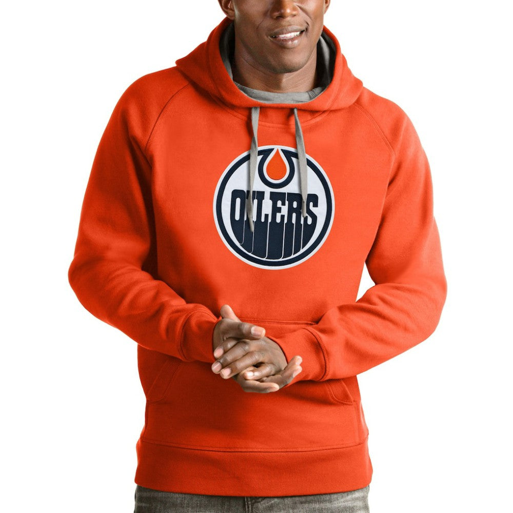 Edmonton Oilers Antigua Logo Victory Pullover Hoodie - Orange Hoodies