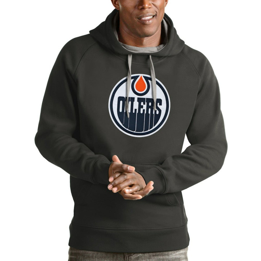 Edmonton Oilers Antigua Logo Victory Pullover Hoodie - Charcoal Hoodies