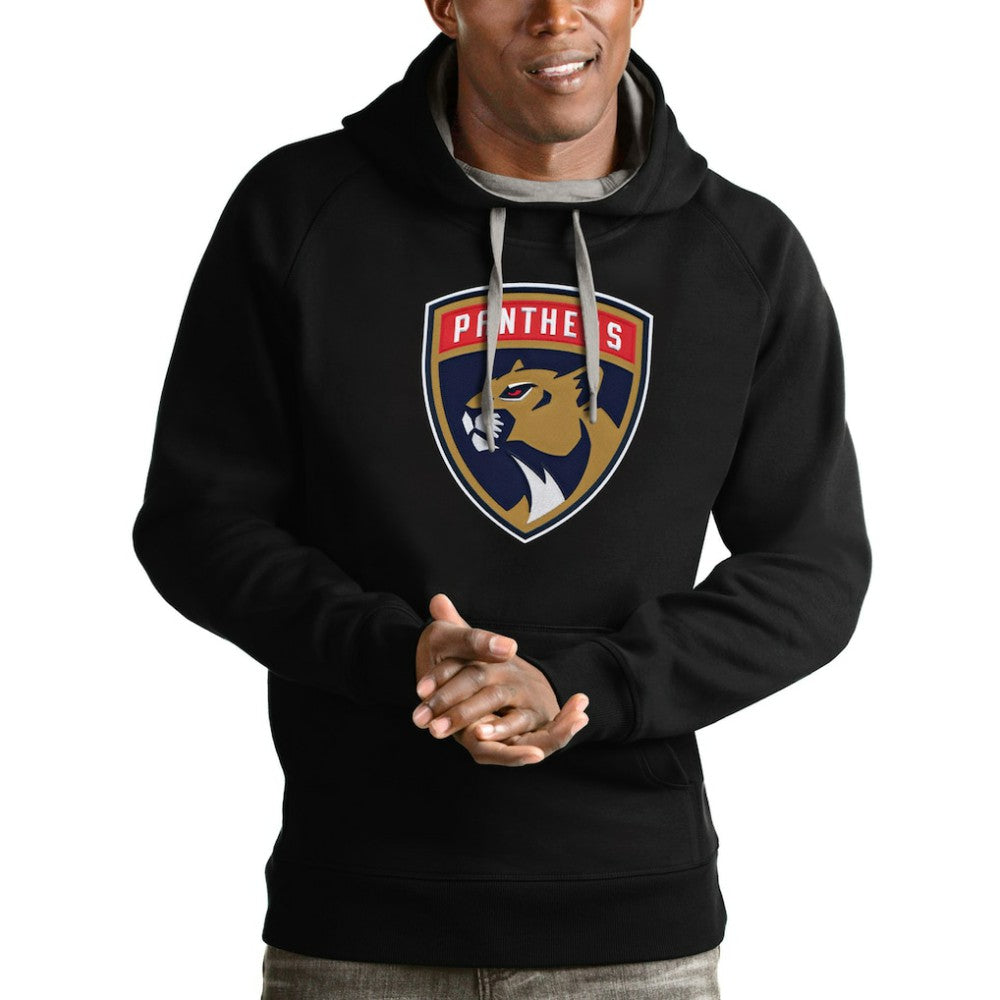 Florida Panthers Antigua Logo Victory Pullover Hoodie - Black Hoodies