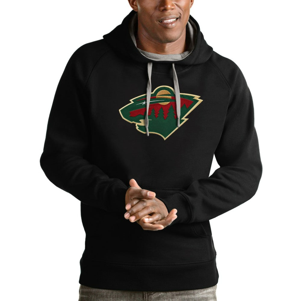 Minnesota Wild Antigua Logo Victory Pullover Hoodie - Black Hoodies