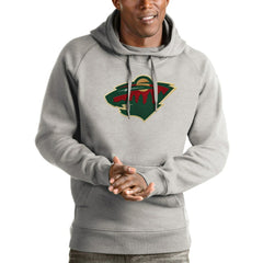 Minnesota Wild Antigua Logo Victory Pullover Hoodie - Heathered Gray Hoodies