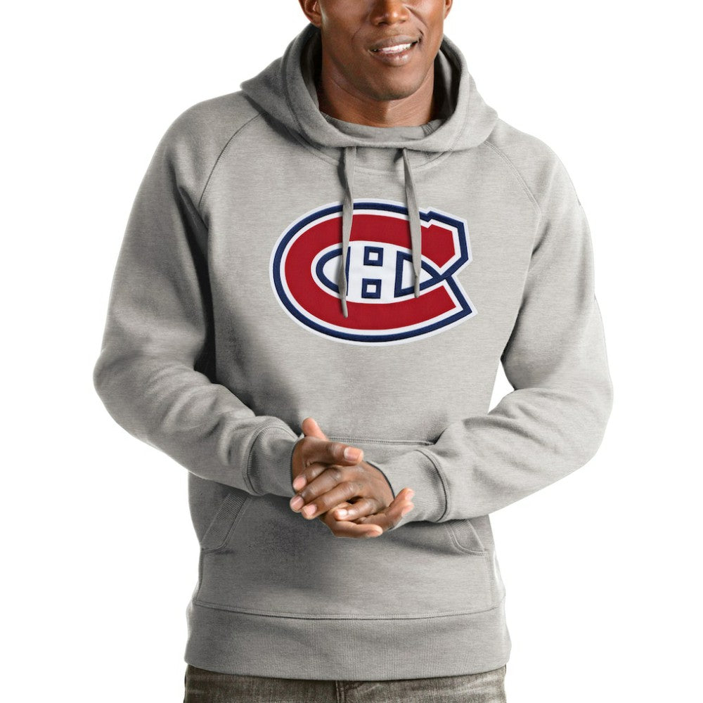 Montreal Canadiens Antigua Logo Victory Pullover Hoodie - Heathered Gray Hoodies