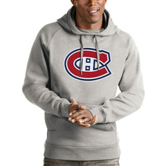 Montreal Canadiens Antigua Logo Victory Pullover Hoodie - Heathered Gray Hoodies