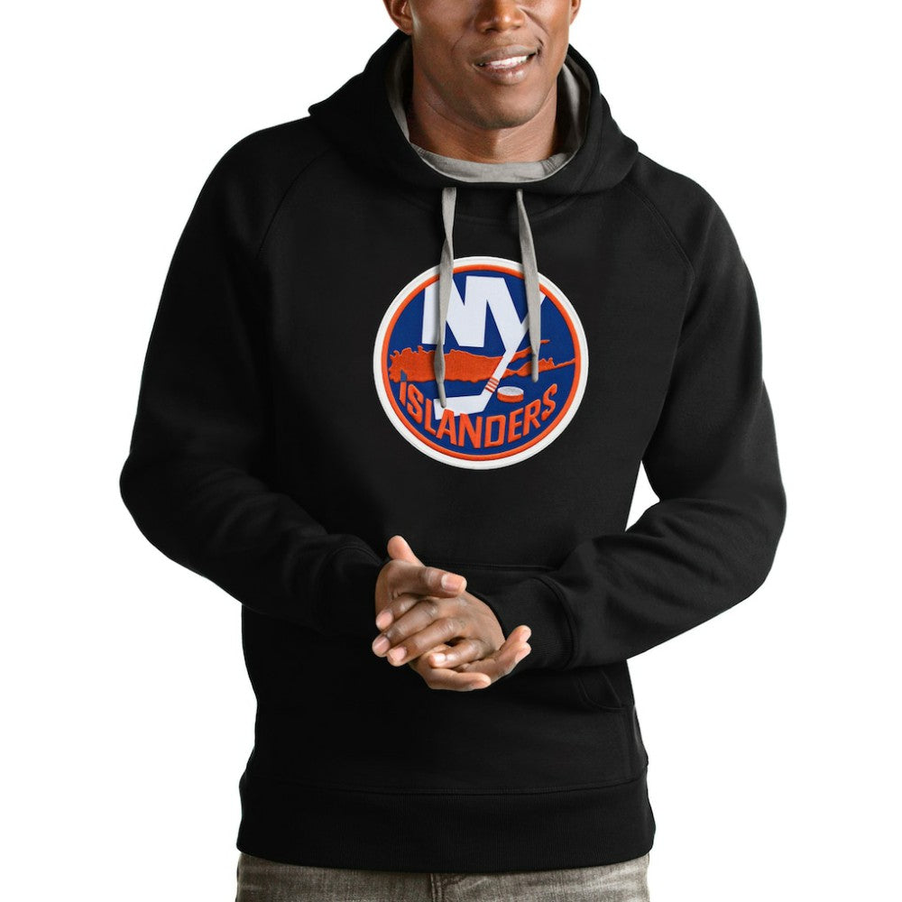 New York Islanders Antigua Logo Victory Pullover Hoodie - Black Hoodies