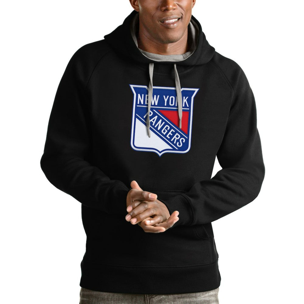 New York Rangers Antigua Logo Victory Pullover Hoodie - Black Hoodies