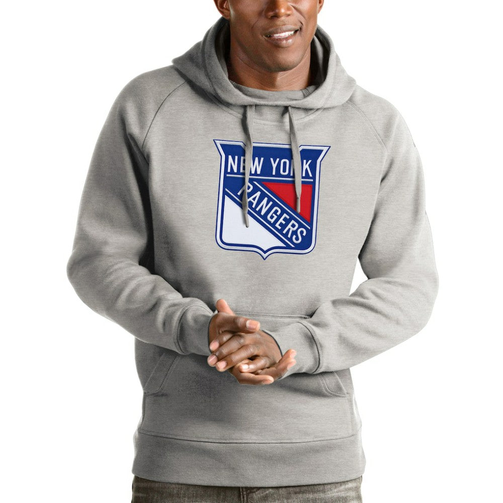 New York Rangers Antigua Logo Victory Pullover Hoodie - Heathered Gray Hoodies