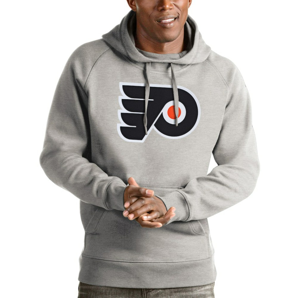 Philadelphia Flyers Antigua Logo Victory Pullover Hoodie - Heathered Gray Hoodies