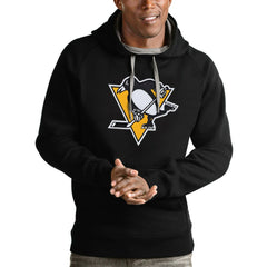Pittsburgh Penguins Antigua Logo Victory Pullover Hoodie - Black Hoodies