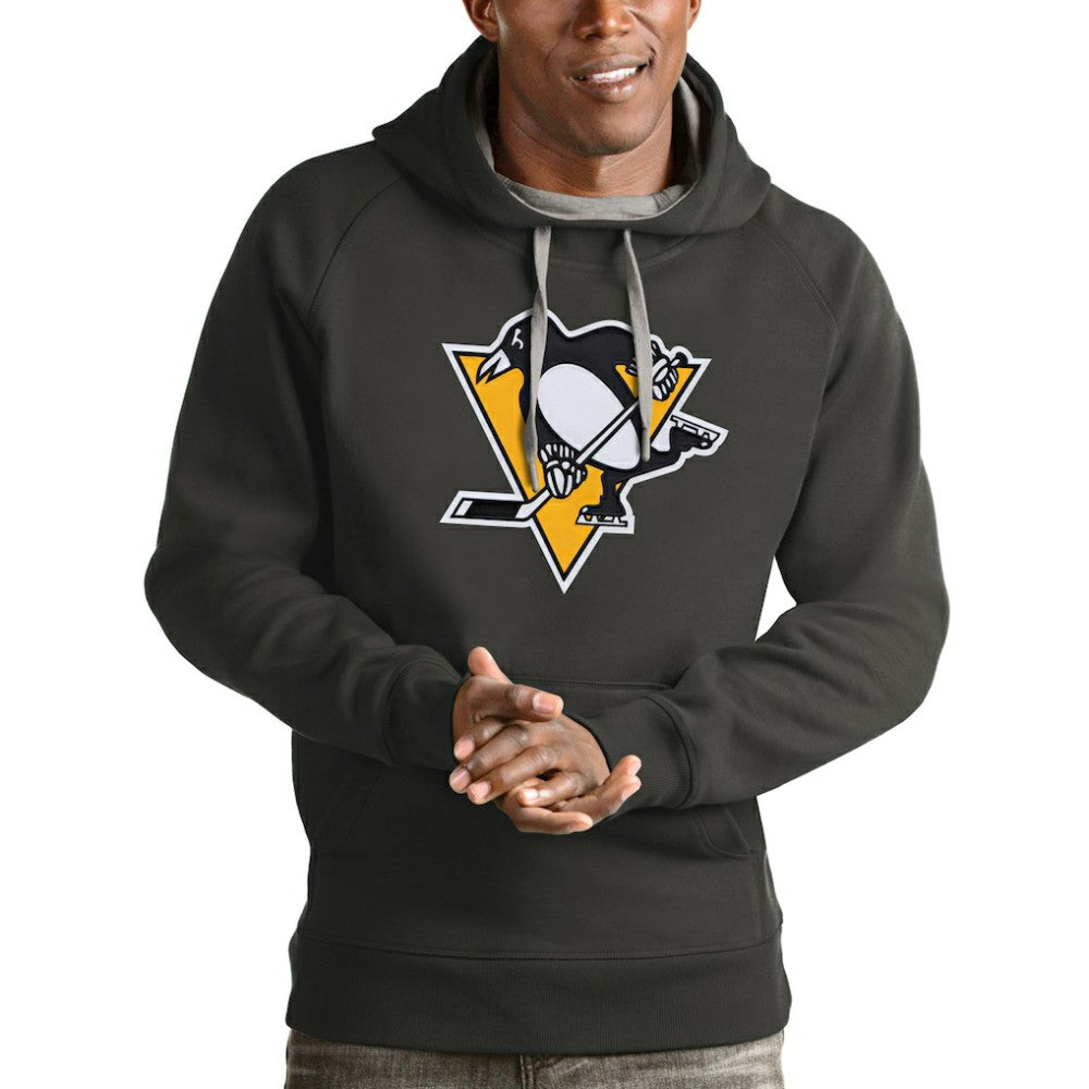 Pittsburgh Penguins Antigua Logo Victory Pullover Hoodie - Charcoal Hoodies