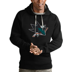 San Jose Sharks Antigua Logo Victory Pullover Hoodie - Black Hoodies