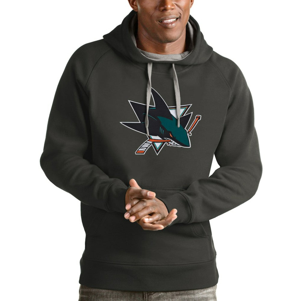 San Jose Sharks Antigua Logo Victory Pullover Hoodie - Charcoal Hoodies