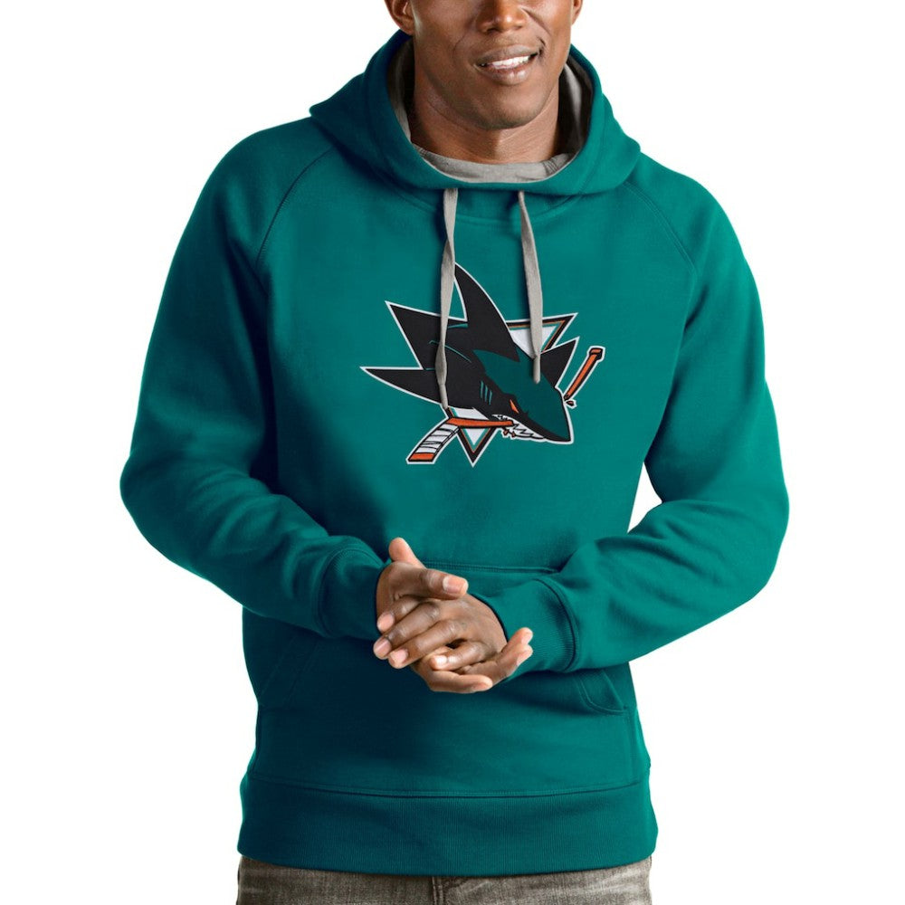 San Jose Sharks Antigua Logo Victory Pullover Hoodie - Teal Hoodies