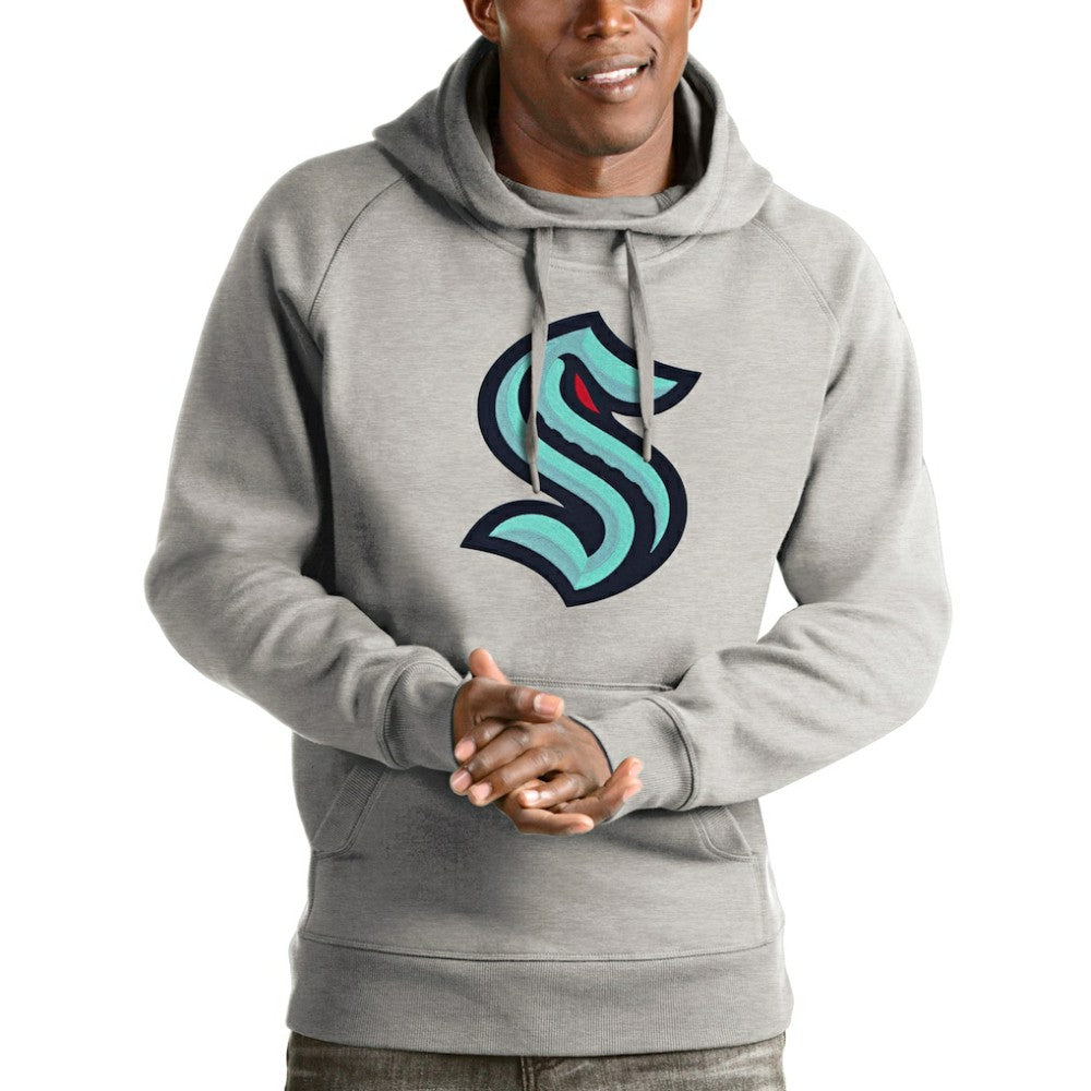 Seattle Kraken Antigua Logo Victory Pullover Hoodie - Heathered Gray Hoodies
