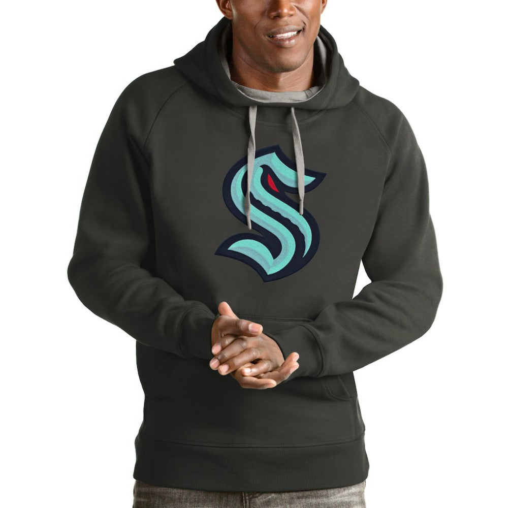 Seattle Kraken Antigua Logo Victory Pullover Hoodie - Charcoal Hoodies