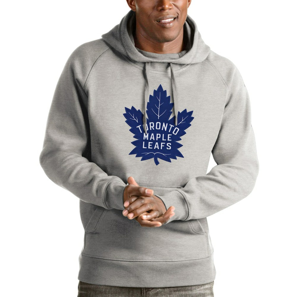 Toronto Maple Leafs Antigua Logo Victory Pullover Hoodie - Heathered Gray Hoodies