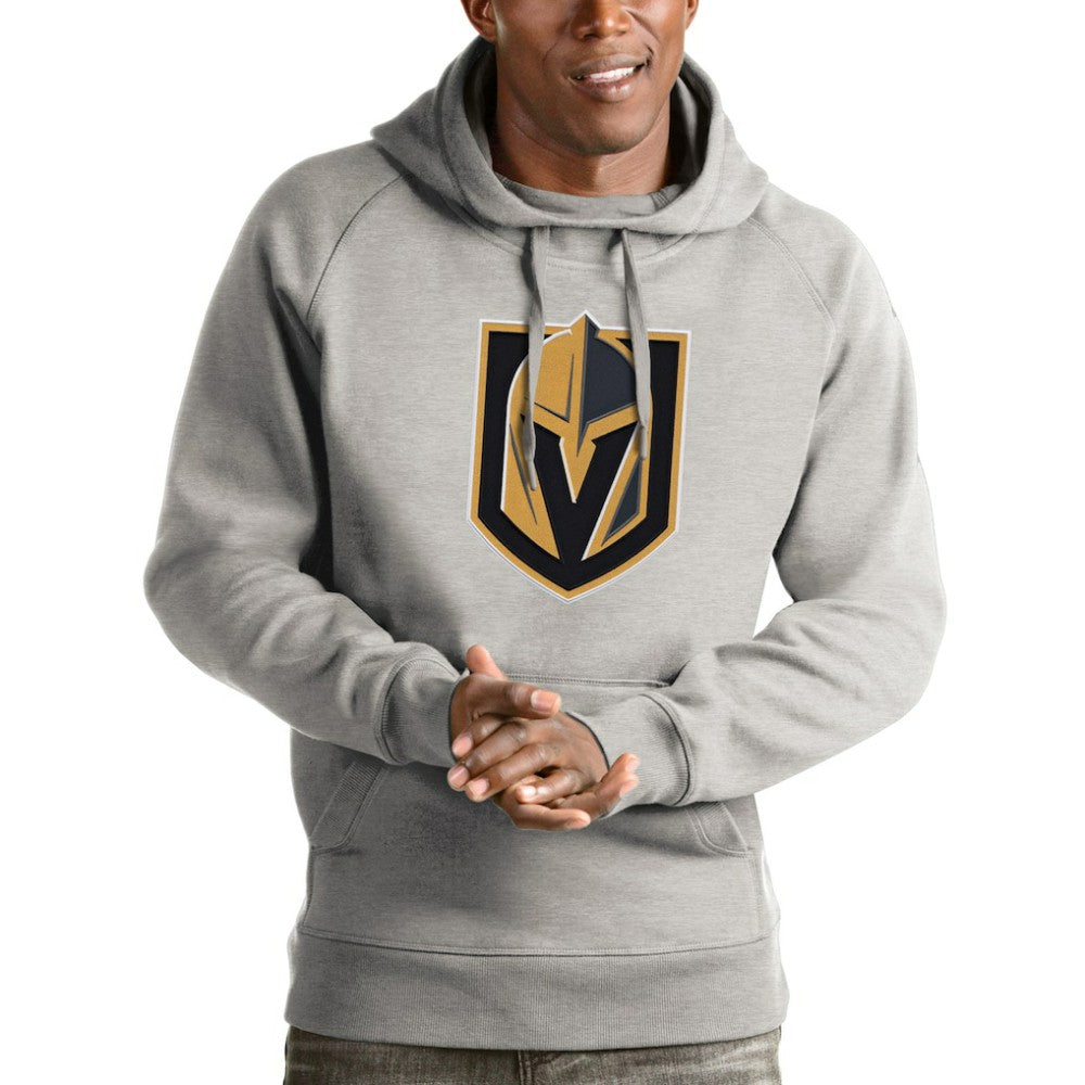 Vegas Golden Knights Antigua Logo Victory Pullover Hoodie - Heathered Gray Hoodies