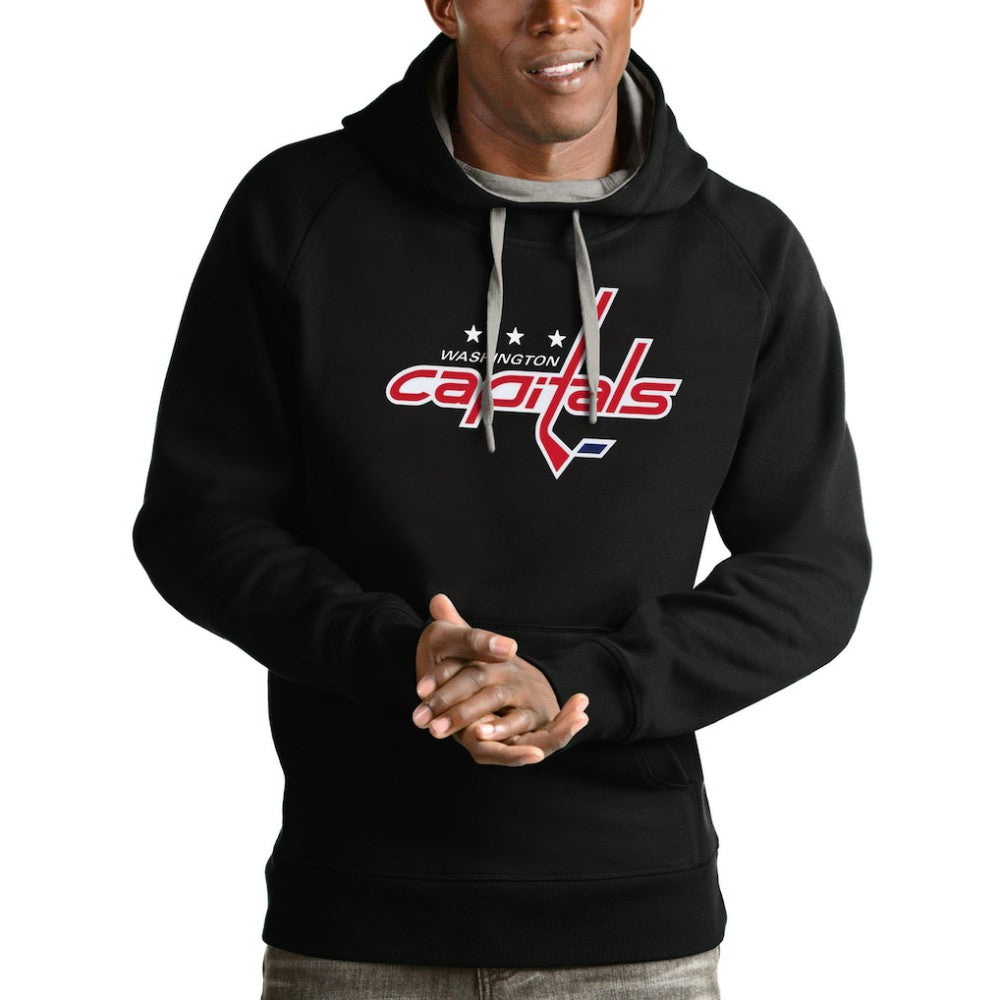 Washington Capitals Antigua Logo Victory Pullover Hoodie - Black Hoodies