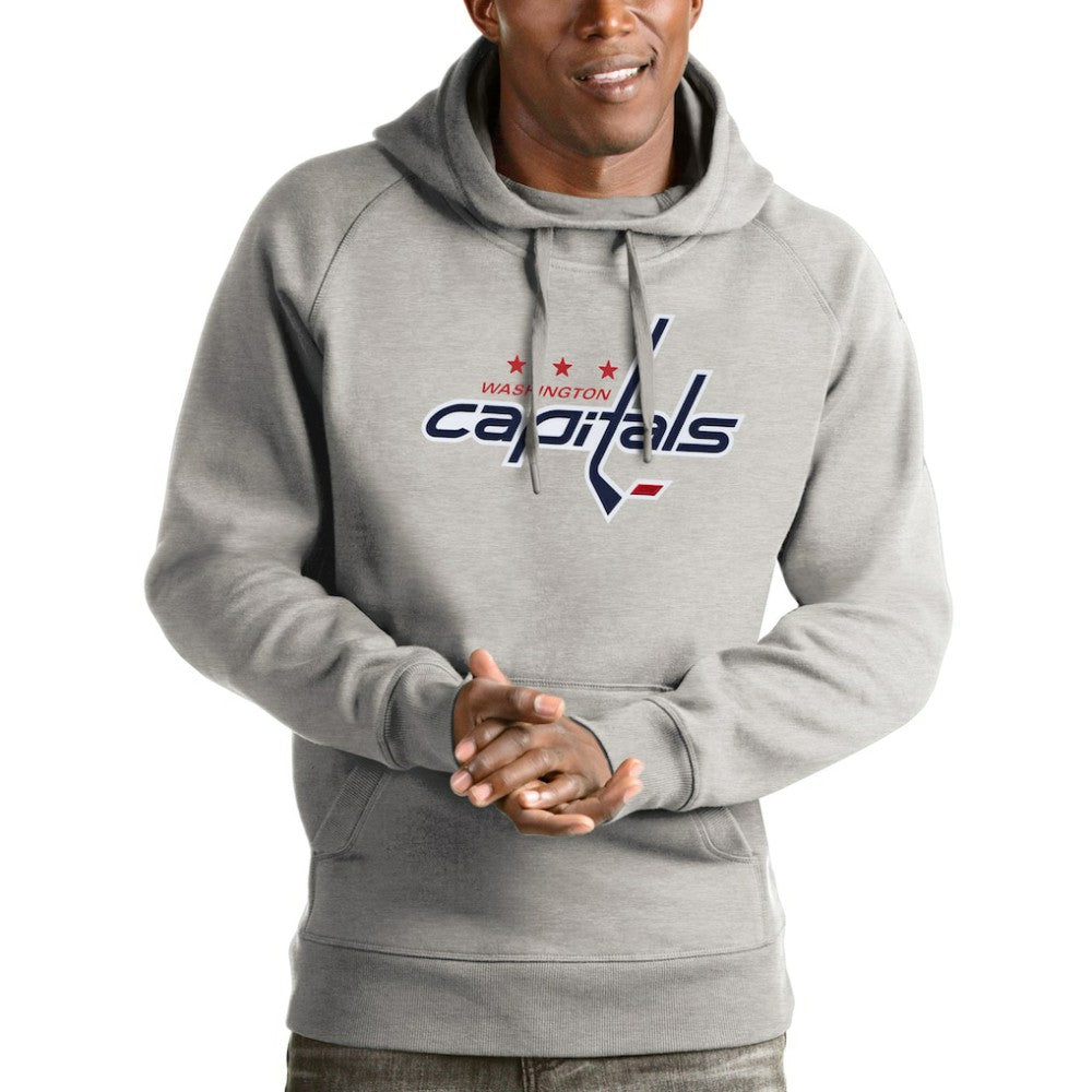Washington Capitals Antigua Logo Victory Pullover Hoodie - Heathered Gray Hoodies
