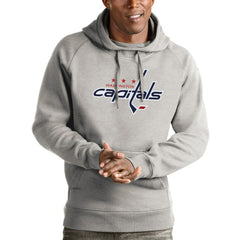 Washington Capitals Antigua Logo Victory Pullover Hoodie - Heathered Gray Hoodies