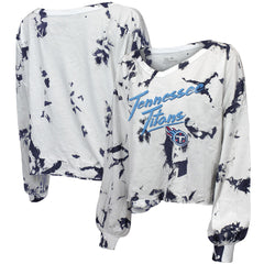 Tennessee Titans Majestic Threads Women's Off-Shoulder Tie-Dye V-Neck Long Sleeve T-Shirt - White/Navy on sale
