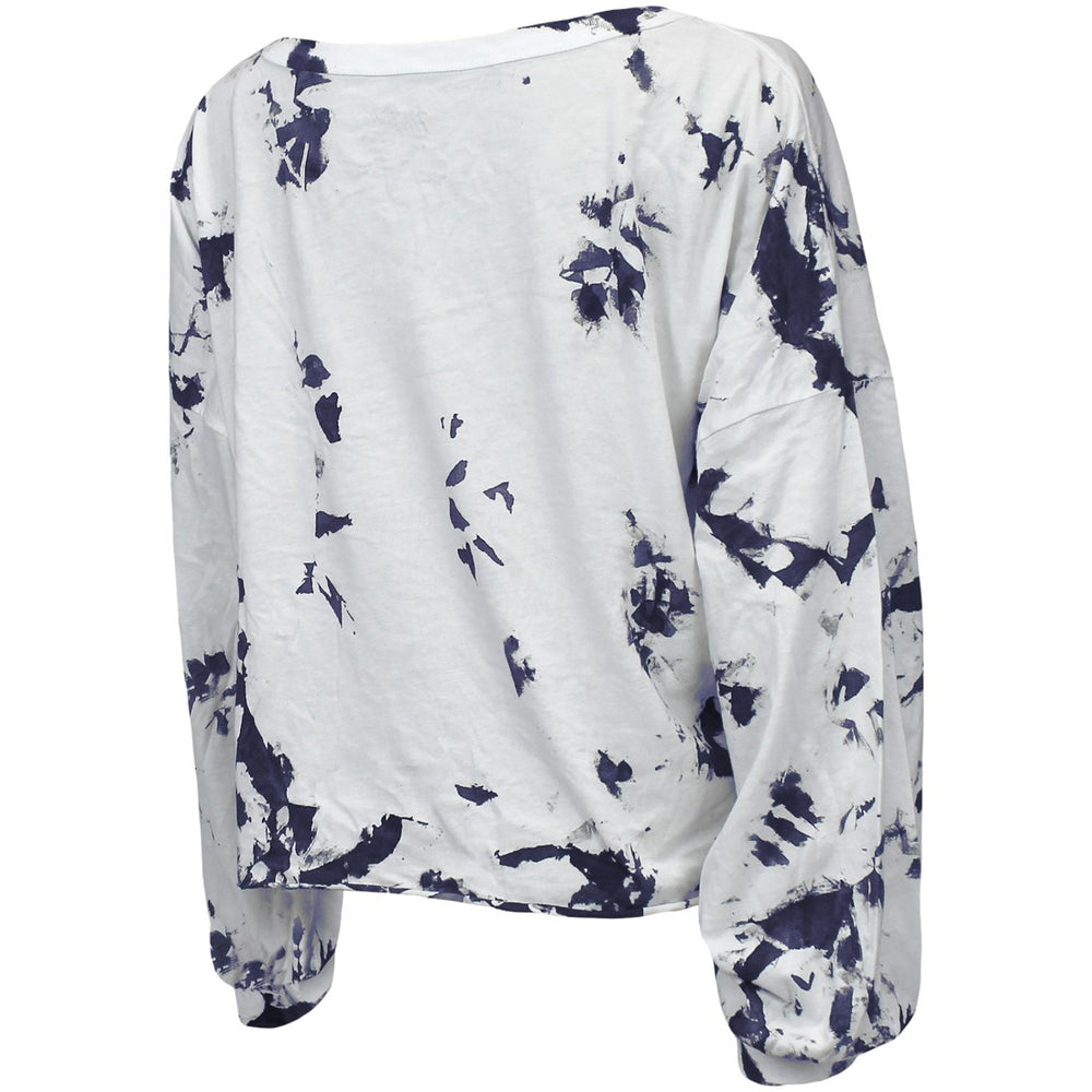 Tennessee Titans Majestic Threads Women's Off-Shoulder Tie-Dye V-Neck Long Sleeve T-Shirt - White/Navy on sale