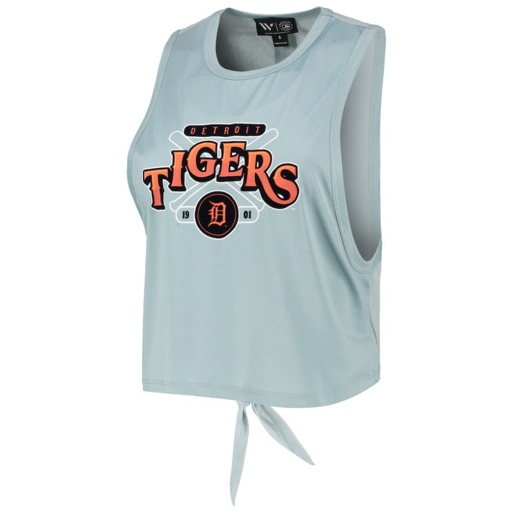 Detroit Tigers The Wild Collective Women's Open Back Twist-Tie Tank Top Light Blue