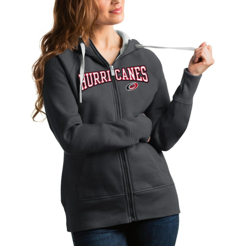 Carolina Hurricanes Antigua Women's Wordmark Victory Full-Zip Hoodie - Charcoal Hoodies