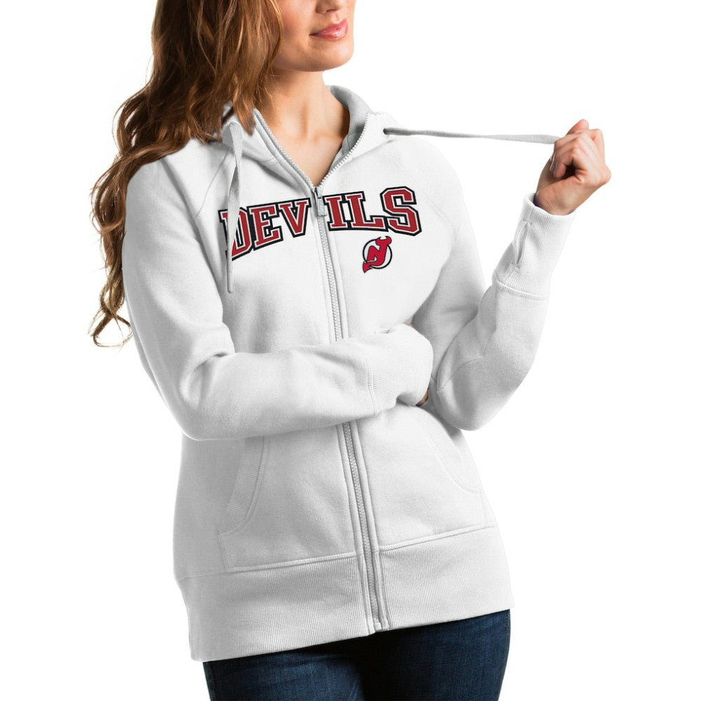New Jersey Devils Antigua Women's Wordmark Victory Full-Zip Hoodie - White Jerseys