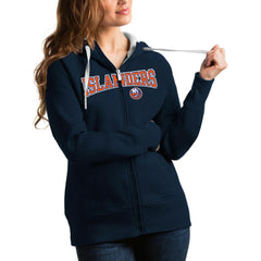 New York Islanders Antigua Women's Wordmark Victory Full-Zip Hoodie - Navy Hoodies