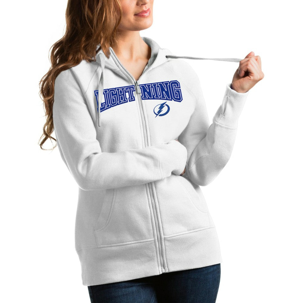 Tampa Bay Lightning Antigua Women's Wordmark Victory Full-Zip Hoodie - White Hoodies
