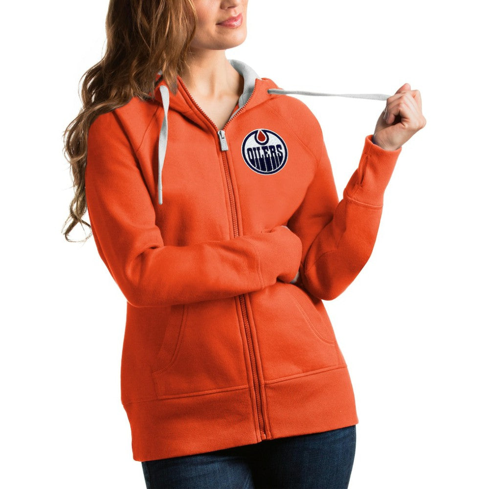 Edmonton Oilers Antigua Women's Victory Full-Zip Hoodie - Orange Hoodies