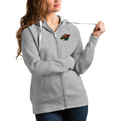 Minnesota Wild Antigua Women's Victory Full-Zip Hoodie - Heathered Gray Hoodies