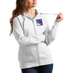 New York Rangers Antigua Women's Victory Full-Zip Hoodie - White Hoodies