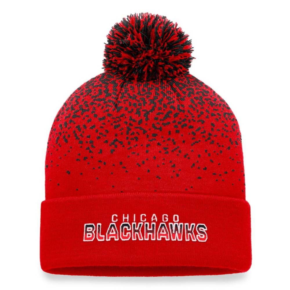 Chicago Blackhawks Fanatics Iconic Gradient Cuffed Knit Hat with Pom - Red Hats