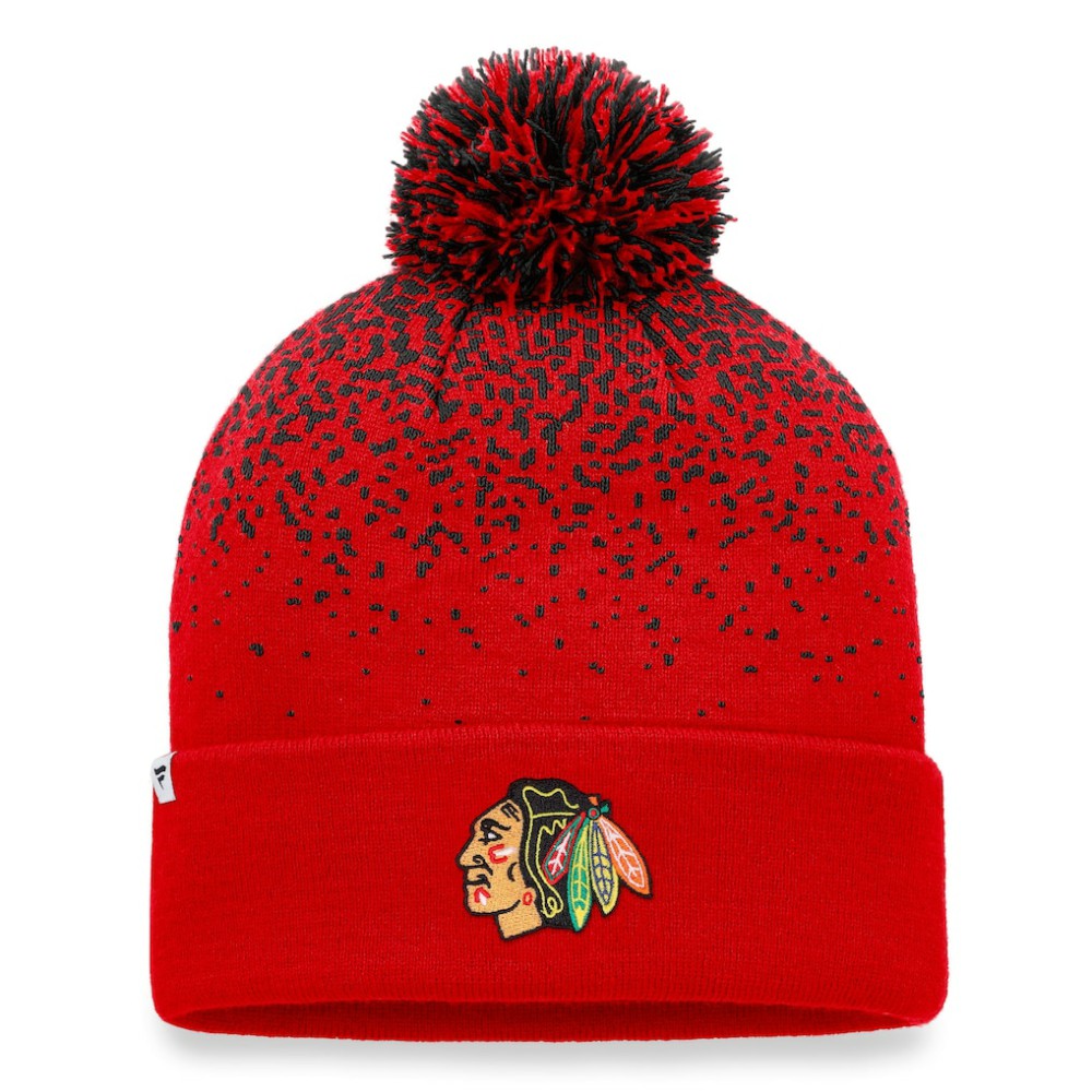 Chicago Blackhawks Fanatics Iconic Gradient Cuffed Knit Hat with Pom - Red Hats
