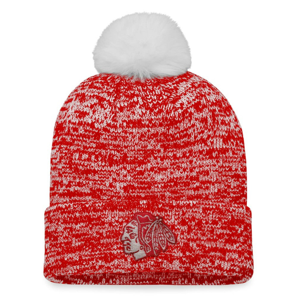 Chicago Blackhawks Fanatics Women's Glimmer Cuffed Knit Hat with Pom - Red Hats