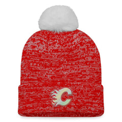 Calgary Flames Fanatics Women's Glimmer Cuffed Knit Hat with Pom - Red Hats