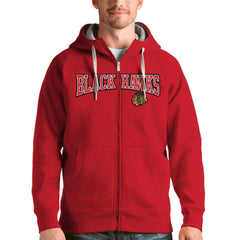 Chicago Blackhawks Antigua Wordmark Victory Full-Zip Hoodie - Red Hoodies