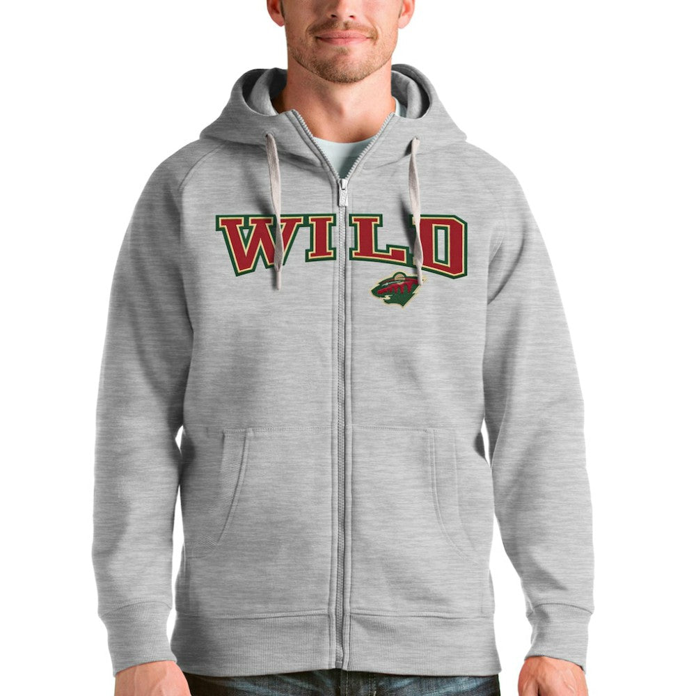 Minnesota Wild Antigua Wordmark Victory Full-Zip Hoodie - Heathered Gray Hoodies